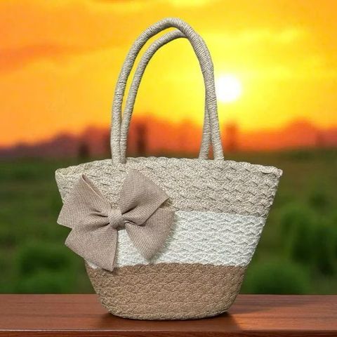 set túi cói đi biển, nón cói đính nơ sang trọng thanh lịch cho nữ, túi có khóa kéo