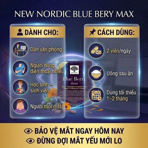 New Nordic Blue Berry Max - Viên Bổ Mắt 120 Viên Giảm Mỏi Khô Mắt, Tăng Cường Thị Lực, Bảo Vệ Mắt Khỏi Ánh Sáng Xanh