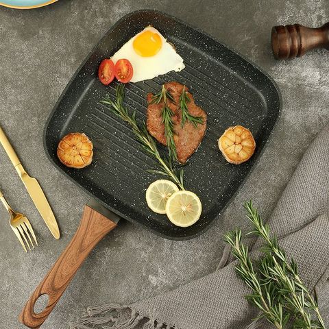 Chảo mặt đá vuông, chảo bít tết trang trí siêu đẹp, chảo vuông đáy từ phong cách Hàn Quốc dành cho nhà bếp (TV317)