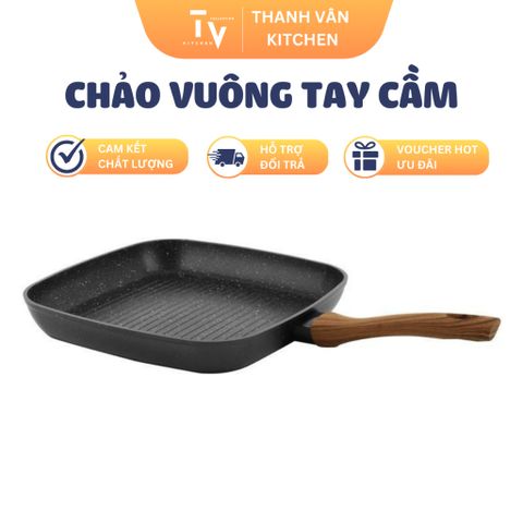 Chảo mặt đá vuông, chảo bít tết trang trí siêu đẹp, chảo vuông đáy từ phong cách Hàn Quốc dành cho nhà bếp (TV317)