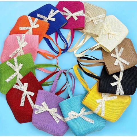 set túi cói đi biển đính nơ ren kèm nón cói nhiều màu sắc cho nữ đi biển, đi du lịch