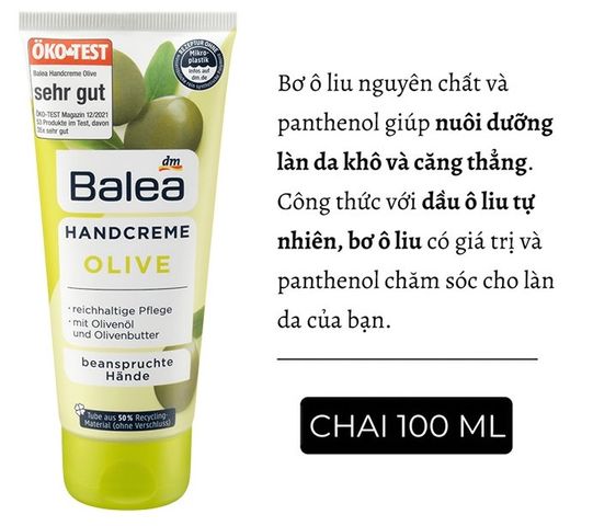 Kem dưỡng da tay Balea Handcreme Olive: Dưỡng ẩm tối ưu cho đôi bàn tay mệt mỏi, 100ml, chính hãng