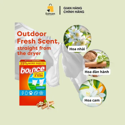 Giấy thơm quần áo Bounce Sheets Outdoor Fresh 400 tờ - Nội địa Mỹ