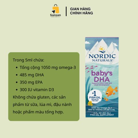 TPBVSK Siro dầu cá Nordic Naturals Baby's DHA cho bé sơ sinh từ 0-12 tháng tuổi 60ml và 120ml - Nội địa Mỹ