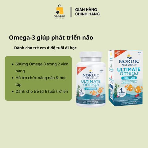 TPBVSK Viên dầu cá Nordic Naturals Ultimate Omega Junior Softgels cho bé 6-12 tuổi, 680mg 120 viên - Nội địa Mỹ