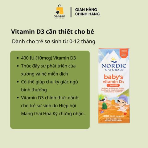 TPBVSK Vitamin D3 Nordic Naturals Baby's vitamin D3 dành cho bé sơ sinh 22,5ml - Nhập khẩu, xách tay