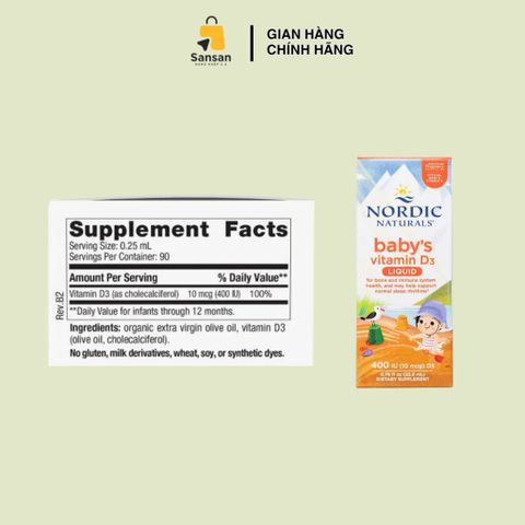 TPBVSK Vitamin D3 Nordic Naturals Baby's vitamin D3 dành cho bé sơ sinh 22,5ml - Nhập khẩu, xách tay