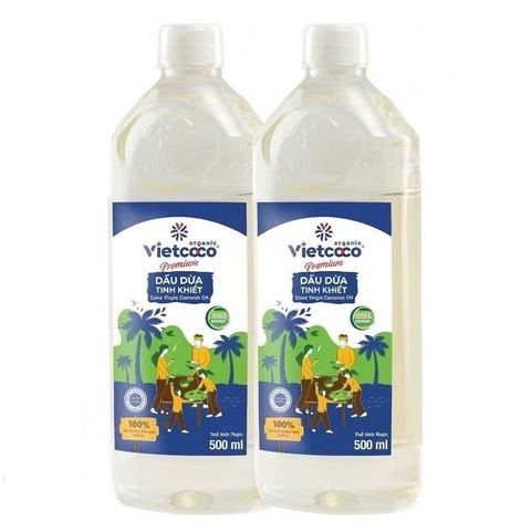 [COMBO 2 CHAI] Dầu dừa tinh khiết Organic Vietcoco (thực phẩm ) chai 500ml
