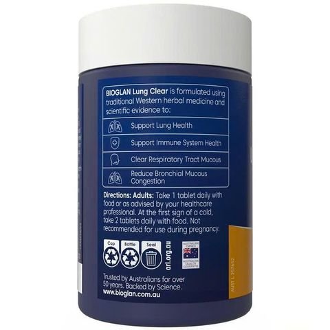 Viên thanh lọc và hỗ trợ chức năng phổi Bioglan lung clear từ ÚC hộp 60 viên