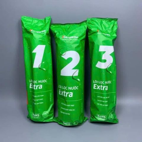 Bộ 3 lõi lọc nước dùng Kangaroo Eco 123 dùng cho máy lọc nước có 3 cốc lọc 10inch (Mẫu mới 2024)
