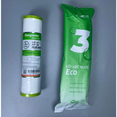 Bộ 3 lõi lọc nước dùng Kangaroo Eco 123 dùng cho máy lọc nước có 3 cốc lọc 10inch (Mẫu mới 2024)