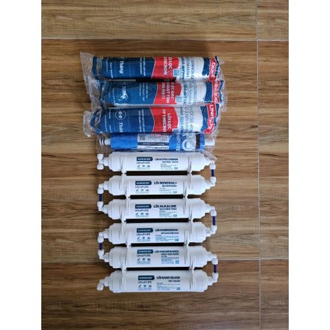 Trọn bộ 10 lõi lọc nước Sunhouse đúc liền khối từ 1 đến 10 (tặng cút kết nối + dây)