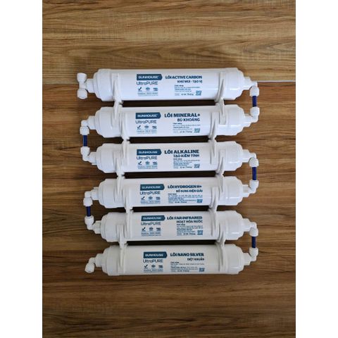 Trọn bộ 10 lõi lọc nước Sunhouse đúc liền khối từ 1 đến 10 (tặng cút kết nối + dây)
