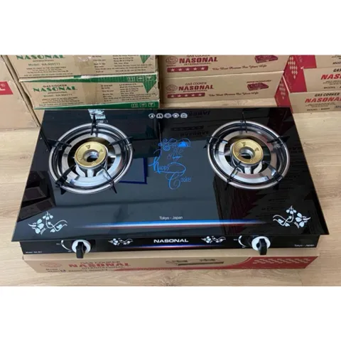 Bếp gas đôi cao cấp Nasonal mặt kính và inox cường lực chịu nhiệt - Lửa xanh, Tiết kiệm gas