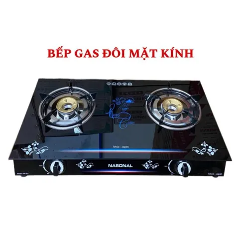 Bếp gas đôi cao cấp Nasonal mặt kính và inox cường lực chịu nhiệt - Lửa xanh, Tiết kiệm gas