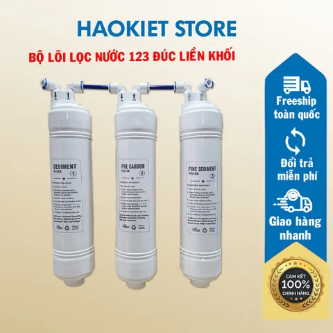 Bộ lõi lọc nước 123 đúc liền khối, dùng cho tất cả các hãng máy lọc nước có kết nối tương tự.