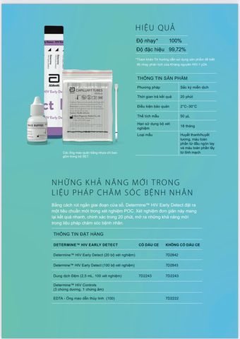 Que thử HIV Early Determine Combo - Phát hiện sớm HIV sau 14 ngày, độ nhạy cao, sản phẩm của Abbott, dễ sử dụng.