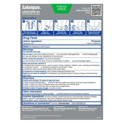 Mẫu mới Miếng Dán Giảm Đau Salonpas LIDO.CAINE 4% Gel-Patch 30 Miếng - Hỗ Trợ Giảm Đau Hiệu Quả Lên Đến 8 Giờ