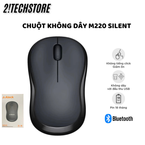Chuột Không Dây Ateck M220- Chuột Văn Phòng Giảm Tiếng Ồn- Kết Nối Usb 2.4GHz & Bluetooth, BH 12T