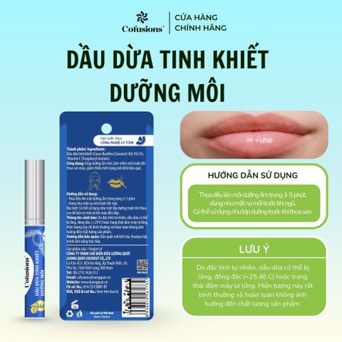 Dầu dừa Tinh Khiết dưỡng môi Cofusions - Chai 2ml - Coconut Oil For Lips VN