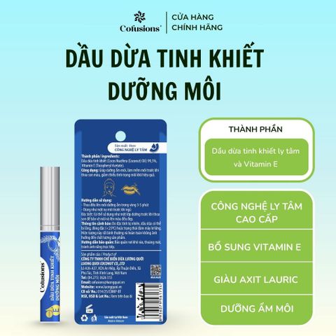 [NHÃN MỚI COFUSIONS] Dầu dừa Tinh Khiết dưỡng môi Cofusions - Chai 2ml - Coconut Oil For Lips