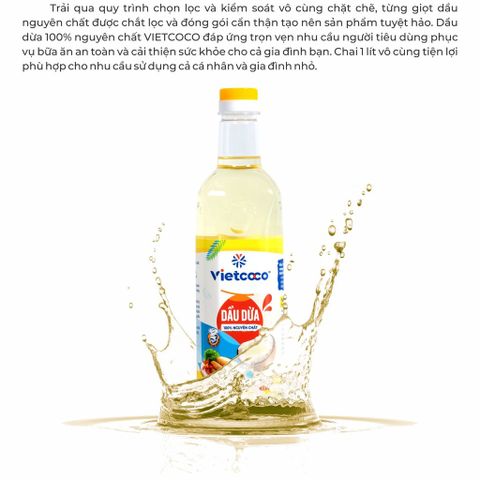 Dầu dừa Vietcoco cooking oil chai 1L chính hãng