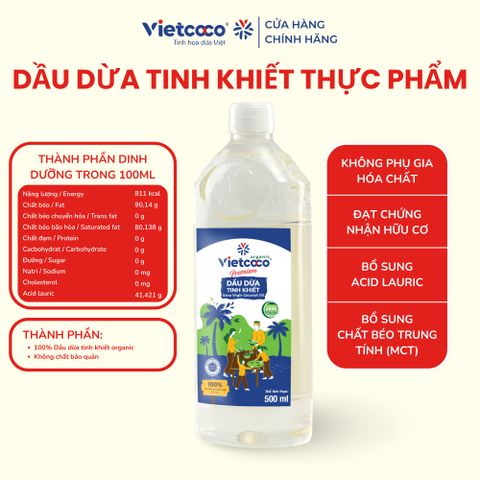 Dầu dừa tinh khiết ORGANIC Vietcoco chai pet 500ml