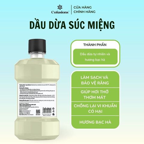 [NHÃN MỚI CFS] [COMBO 2 CHAI] Dầu dừa súc miệng Cofusions hương bạc hà thơm mát 225ml/ chai