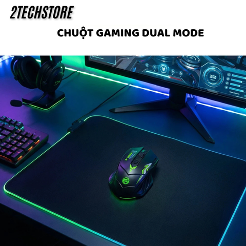 Chuột Gaming Không Dây Dual Mode (Bluetooth/Wireless) - Led Ngầu, Pin Sạc Type-C, Max 1600 DPI