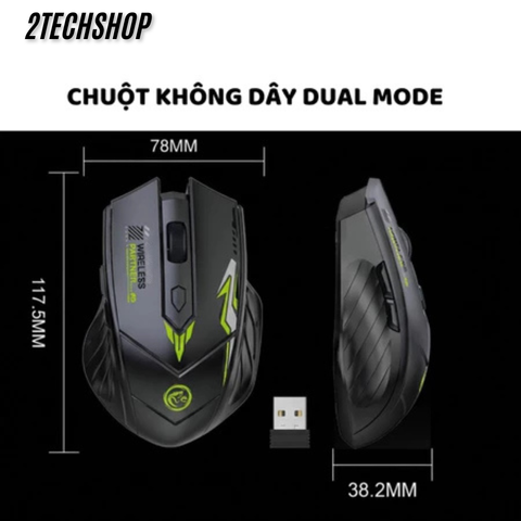 Chuột Gaming Không Dây Dual Mode (Bluetooth/Wireless) - Led Ngầu, Pin Sạc Type-C, Max 1600 DPI, BH 12T
