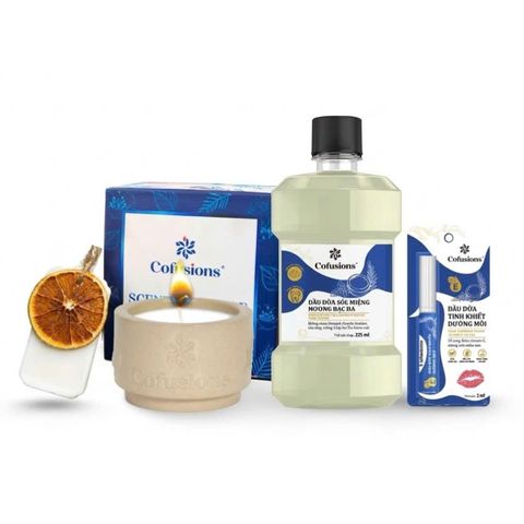 Combo Valentine Nến thơm 50g + Dầu dừa súc miệng + Dầu dừa dưỡng môi + sáp thơm