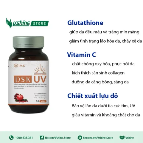Viên uống DSK UV hỗ trợ chống nắng tối ưu và bảo vệ da (Chai 30 viên)
