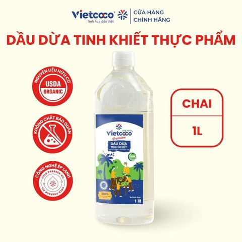 Dầu dừa tinh khiết Organic VIETCOCO chai PET 1 lít chính hãng