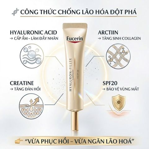 Kem Dưỡng Mắt Eucerin Hyaluron-Filler + Elasticity Eyes Contour Care SPF20 15ml _ Chống Nhăn, Lão Hóa Da Mắt