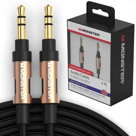 Monster 12M TPE High-Quality Audio Cable 3.5mm Male to Male with Gold-Plated Connectors and Duraflex Armor