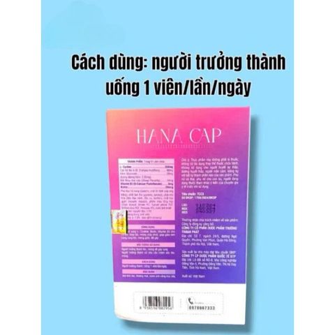 Viên uống Hana Cap bổ sung giảm tóc,móng dễ gãy rụng (Chai 30viên)