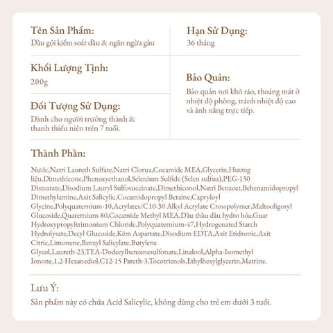 Youthology Gội Ngừa Gàu 200g – Kiểm Soát Dầu, Thơm Lâu, Da Đầu Sạch Khỏe