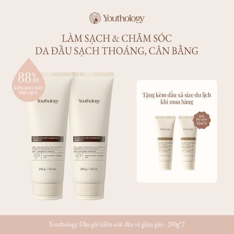 Youthology Dầu Gội Ngừa Gàu Kiểm Soát Dầu 200g x2 – Tặng Dầu Xả Du Lịch 32ml x2, Giảm Ngứa, Sạch Gàu, Thơm Lâu