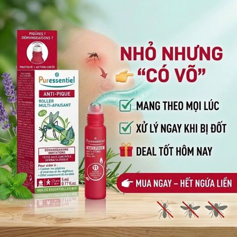 Lăn Làm Dịu Vết Muỗi Cắn Puressentiel Anti-Pique Organic Multi-Soothing Roller từ 3 tuổi _ 100% thiên nhiên
