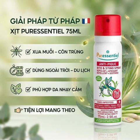 Xịt Đuổi Muỗi Cho Bé Puressentiel Anti-Sting Repellent Soothing Spray 7H 75ml _ 100% thiên nhiên an toàn cho cả gia đình