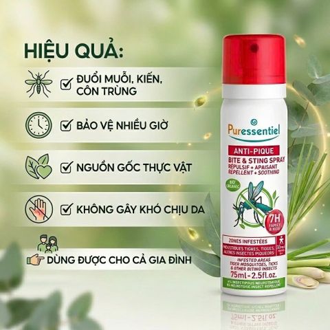 Xịt Đuổi Muỗi Cho Bé Puressentiel Anti-Sting Repellent Soothing Spray 7H 75ml _ 100% thiên nhiên an toàn cho cả gia đình