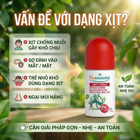 Lăn Làm Dịu Vết Muỗi Cắn Puressentiel Bite & Sting Repellent Roll-On Face & Body 50ml cho trẻ từ 3 tuổi