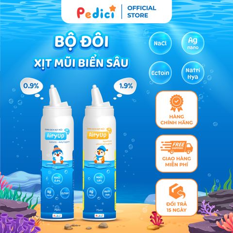 Bộ Combo Xịt Mũi Biển Sâu AiryUp 0.9% & 1.9% - Vệ Sinh Mũi Họng Hàng Ngày, Kháng Khuẩn, Dưỡng Ẩm Cho Trẻ Em và Người Lớn