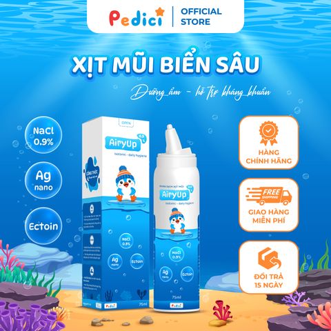 Dung dịch xịt mũi AiryUp 0.9% - Kháng khuẩn Nano Bạc và Ectoin cho Trẻ Em và Người Lớn (75ml) - Giải Pháp Vệ Sinh Mũi Hàng Ngày