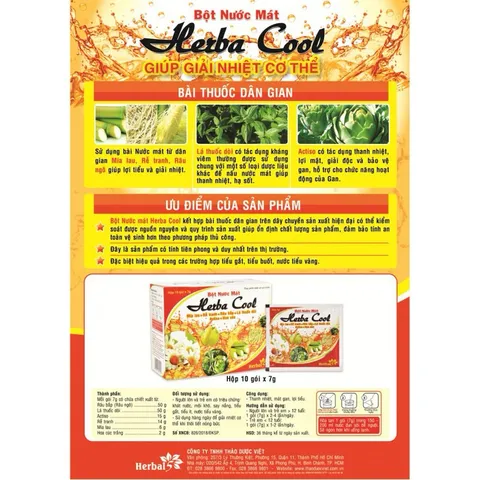 Bột nước mát Herba Cool Extra hỗ trợ thanh nhiệt (Hộp 10 gói)