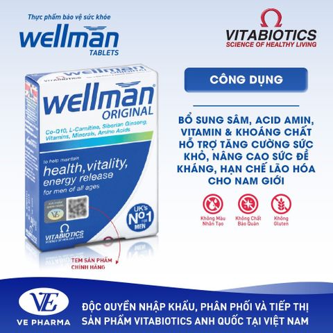WELLMAN Vitabiotics Hỗ Trợ Tăng Cường Sức Khỏe Cho Phái Mạnh 30 Viên