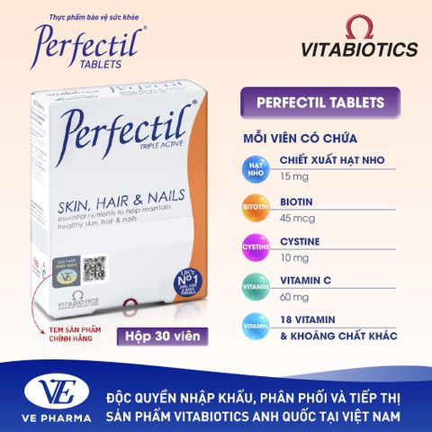 PERFECTIL Vitabiotics Hỗ Trợ Làm Đẹp Da, Bổ Sung Biotin Và Vitamin Ngừa Oxy Hóa Hộp 30 Viên