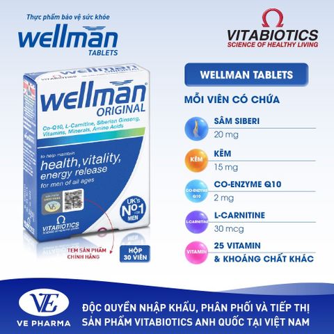 WELLMAN Vitabiotics Hỗ Trợ Tăng Cường Sức Khỏe Cho Phái Mạnh 30 Viên
