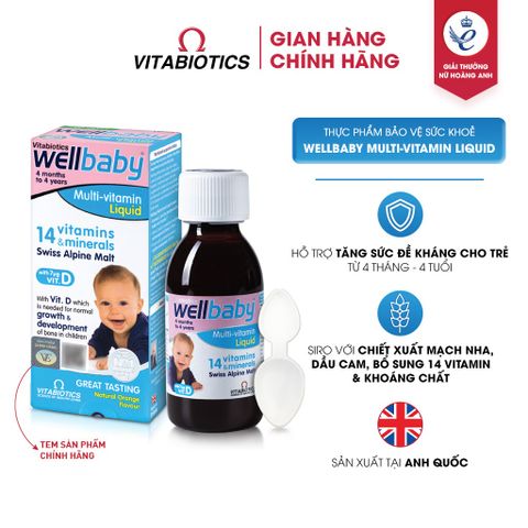 Combo 2 Siro TPBVSK WELLBABY Multi-Vitamin Liquid Hỗ Trợ Tăng Cường Sức Khỏe Và Đề Kháng 150ml Vitabiotics