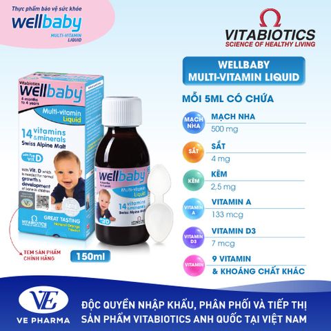 Thực Phẩm Bảo Vệ Sức Khỏe WELLBABY Multi-Vitamin Liquid Hỗ Trợ Tăng Cường Sức Khỏe Và Đề Kháng 150ml Vitabiotics